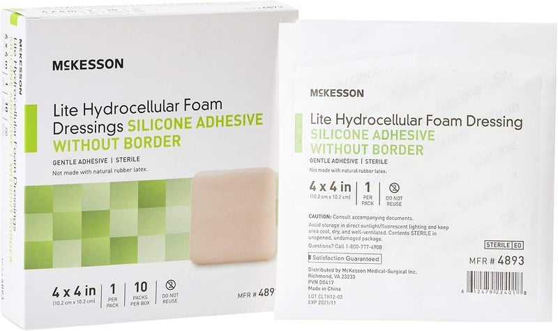 McKesson Lite Hydrocellular Foam Dressings Sterile Silicone Adhesive Without Border 4 in x 4 in 10 Count 1 Pack - Image 1