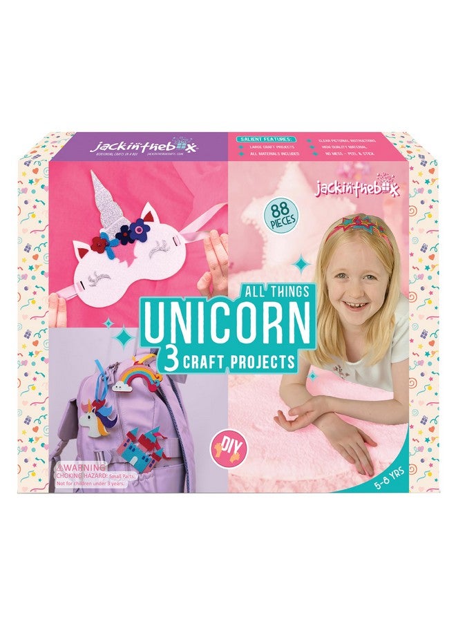 jackinthebox Unicorn Themed Arts and Crafts for Girls, 3 Activities-in-1, Best Girl Gift for Ages 5 6 7 8 9 10 Years, Includes Beautiful Felt and Foam Embellishments… - Image 1