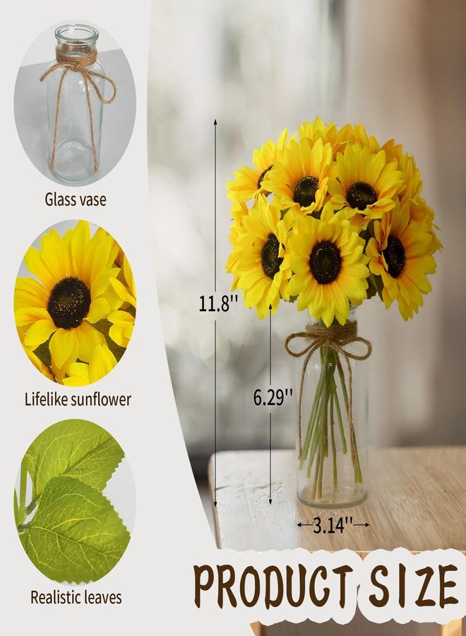 Leftover Faux Flowers in Vase,Artificial Sunflower Bouquets in Vase,Silk Fake Flowers with Vase,Table Centerpieces for Dining Room - Image 2