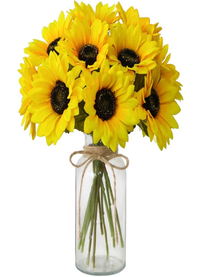 Leftover Faux Flowers in Vase,Artificial Sunflower Bouquets in Vase,Silk Fake Flowers with Vase,Table Centerpieces for Dining Room - Image 1