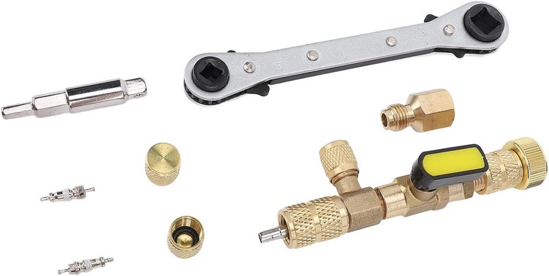 Valve Core Remover Tool with Dual Size SAE 1/4in and 5/16in, Valve Core Remover Installer Tool for R22 R12 R407 R410 R404 R32 AC System, Brass Dual Head Valve Core (34pc Set) - Image 1