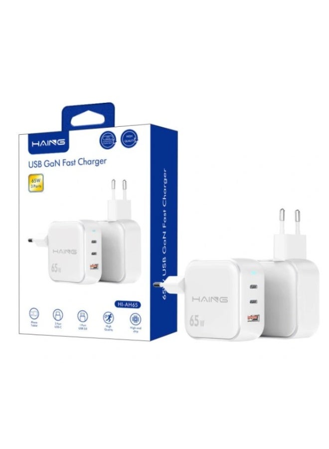 Haing شاحن سريع USB GaN 65 واط 3 منافذ - Image 1