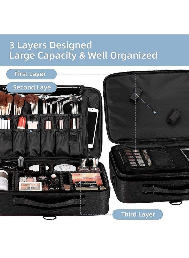 ZIPRON Large Capacity Travel Makeup Train Case 16.5 Inches Professional Makeup Cosmetic Case Portable Artist Cosmetics Brushs Organizer Storage Bag with Adjustable Dividers and Shoulder Strap (Black) - Image 5