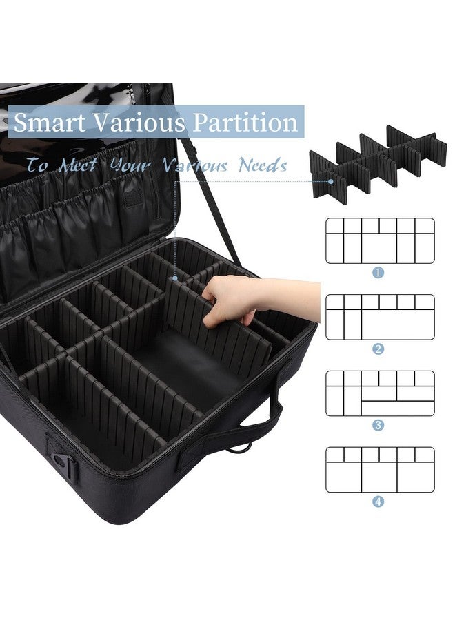 ZIPRON Large Capacity Travel Makeup Train Case 16.5 Inches Professional Makeup Cosmetic Case Portable Artist Cosmetics Brushs Organizer Storage Bag with Adjustable Dividers and Shoulder Strap (Black) - Image 3