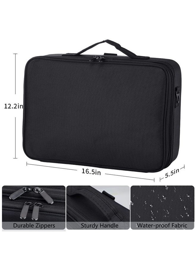 ZIPRON Large Capacity Travel Makeup Train Case 16.5 Inches Professional Makeup Cosmetic Case Portable Artist Cosmetics Brushs Organizer Storage Bag with Adjustable Dividers and Shoulder Strap (Black) - Image 4