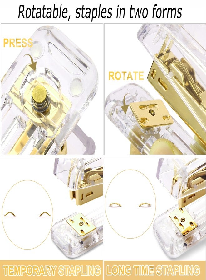 Famassi Gold Desk Accessories，Office Supplies Set Acrylic Stapler Set Staple Remover, Tape/Pen Holder, 2 Ballpoint Pen, Scissor, Binder/Paper Clips and 1000pcs Staples. - Image 3