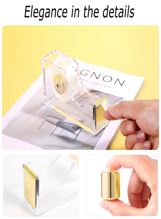 Famassi Gold Desk Accessories，Office Supplies Set Acrylic Stapler Set Staple Remover, Tape/Pen Holder, 2 Ballpoint Pen, Scissor, Binder/Paper Clips and 1000pcs Staples. - Image 4
