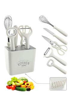 Perfii 6PCS Kitchen Peeler Set with Bottle Opener, Stirrer, Fruit Knife, Scissors and Stylish Storage Base with Anti-Slip Handle Base Kitchen Gadget Essential  - Image 1