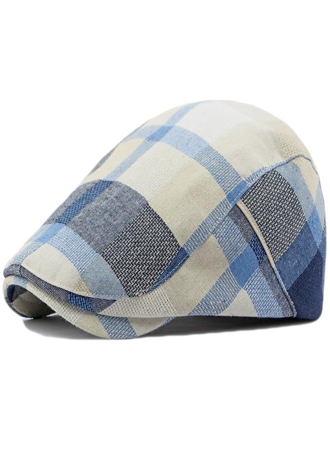 Qunson Plaid Newsboy Hats Flat Cap for Men Women Adjustable Lightweight Ivy Catsby Cabbie Driving Hat (US, Alpha, One Size, plaid-01-blue) - Image 1