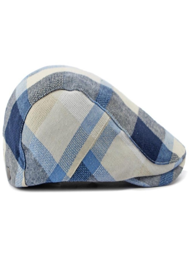 Qunson Plaid Newsboy Hats Flat Cap for Men Women Adjustable Lightweight Ivy Catsby Cabbie Driving Hat (US, Alpha, One Size, plaid-01-blue) - Image 2