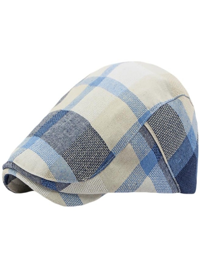 Qunson Plaid Newsboy Hats Flat Cap for Men Women Adjustable Lightweight Ivy Catsby Cabbie Driving Hat (US, Alpha, One Size, plaid-01-blue) - Image 4