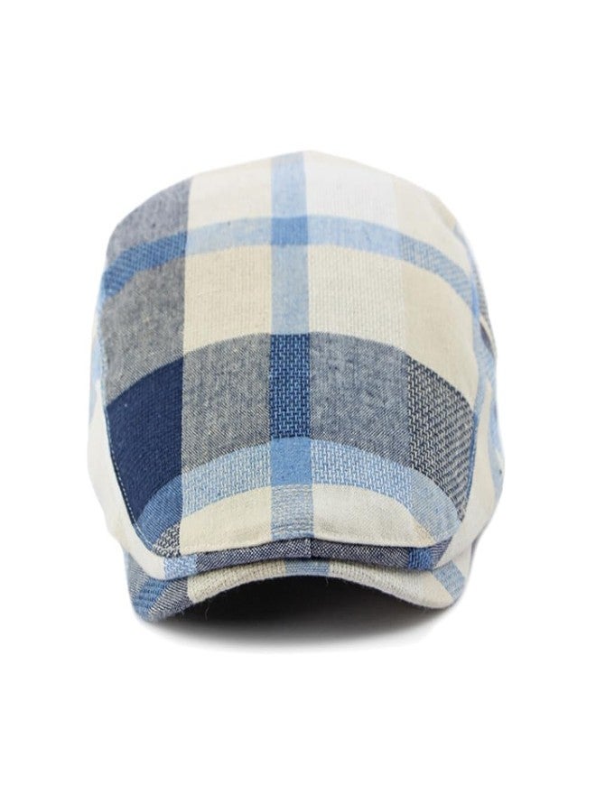 Qunson Plaid Newsboy Hats Flat Cap for Men Women Adjustable Lightweight Ivy Catsby Cabbie Driving Hat (US, Alpha, One Size, plaid-01-blue) - Image 3