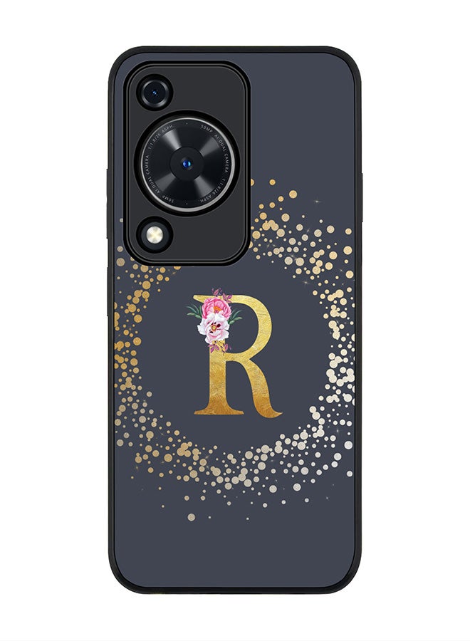 Stylizedd Rugged Black edge case for Huawei nova Y72 / Huawei Enjoy 70 4G, Slim fit Soft Cover Custom Monogram Initial Letter Floral Pattern Alphabet - R (Grey) - Image 1