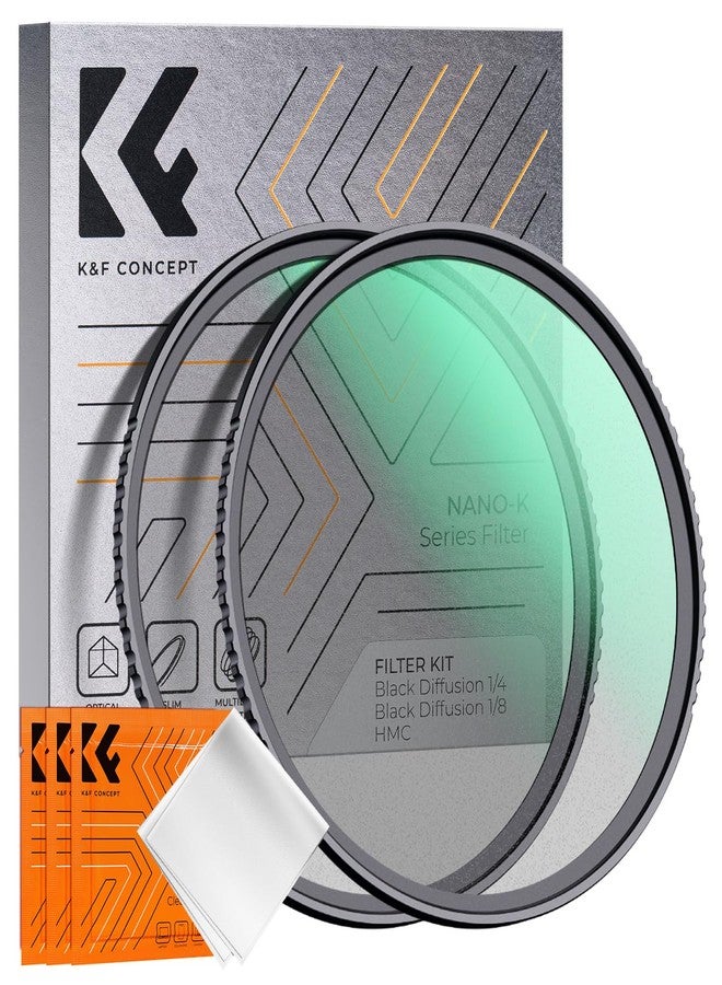 كيه آند إف كونسبت مجموعة فلاتر تشتيت الضوء الأسود من K&F Concept مقاس 82 مم، بقياس 1/4 و1/8 بوصة، عبوة من قطعتين، مجموعة فلاتر تأثير سينمائي فائقة الرقة مع طبقة نانو متعددة الطبقات، و3 قطع قماش للتنظيف لعدسة الكاميرا - سلسلة K - Image 1