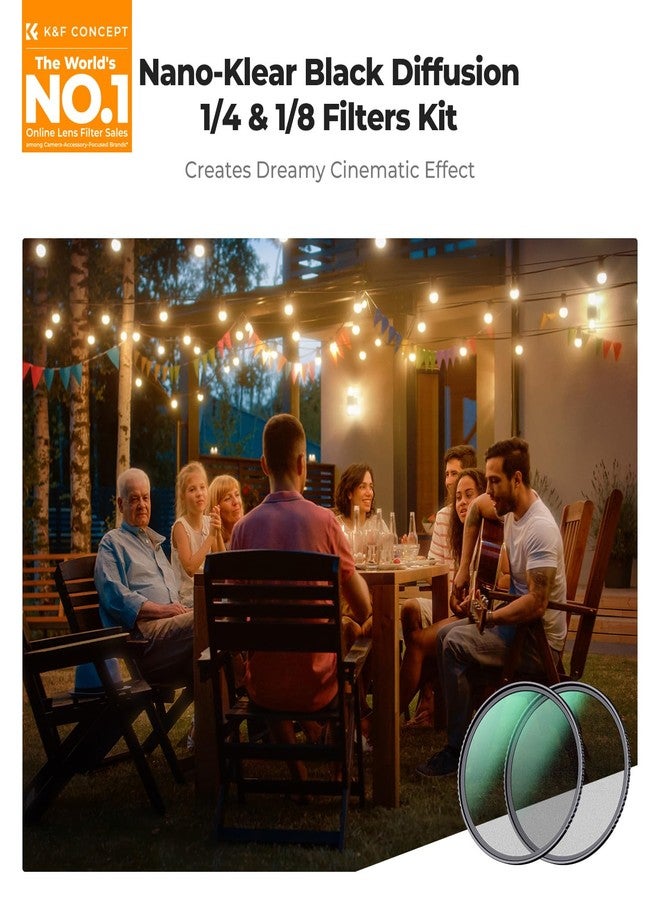 كيه آند إف كونسبت مجموعة فلاتر تشتيت الضوء الأسود من K&F Concept مقاس 82 مم، بقياس 1/4 و1/8 بوصة، عبوة من قطعتين، مجموعة فلاتر تأثير سينمائي فائقة الرقة مع طبقة نانو متعددة الطبقات، و3 قطع قماش للتنظيف لعدسة الكاميرا - سلسلة K - Image 2