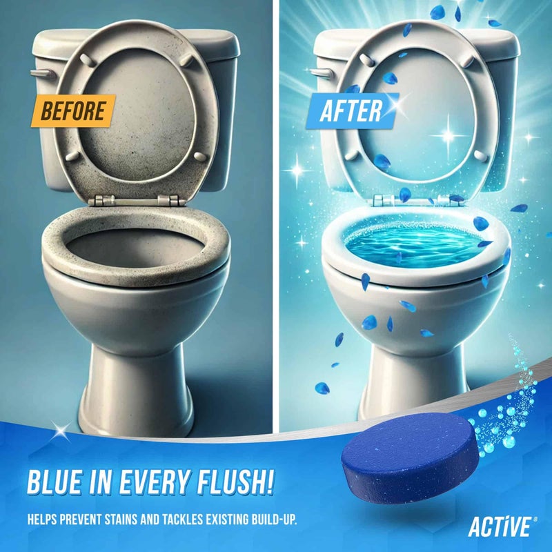 ACTIVE Automatic Toilet Bowl Cleaner Tablets Blue Gel Toilet Tank Cleaners, Septic-Safe Hard Water Ring Stain Remover, Smell Eliminator Heavy Duty Toilet Cleaning & Deodorizer, Fresh Scent - 12 Tabs - Image 3