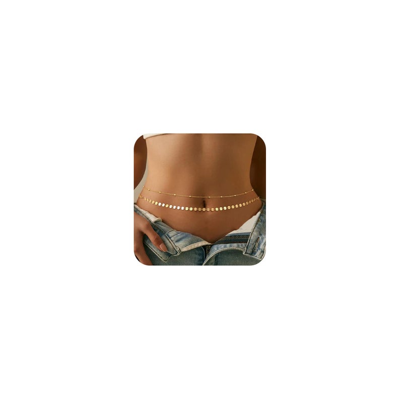 CHESKY Waist Beads for Women, Dainty 14k Gold Plated Waist Chain Gold Chain Belt for Womens Simple Body Chain Jewelry Belly Chain Beach Accessories Gold Jewelry for Women Gifts Rave Coachella Outfits for Womens - Image 1