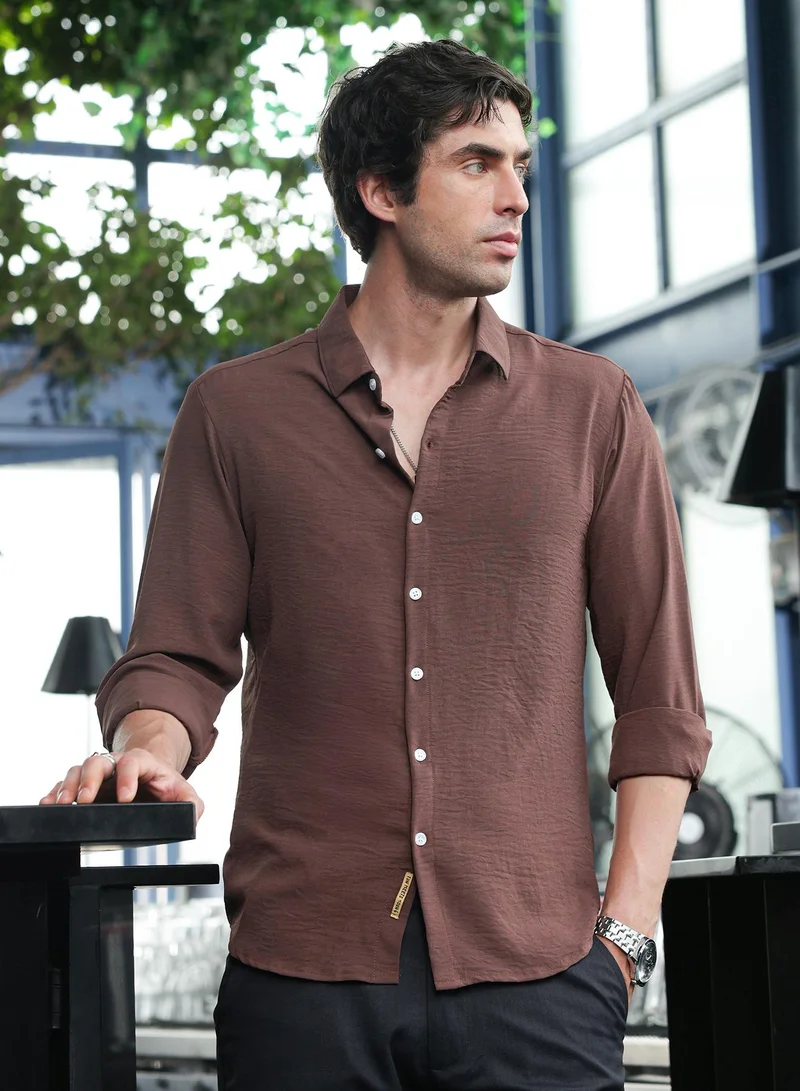 Campus Sutra Men's Coffee Brown Solid Relaxed Shirt
