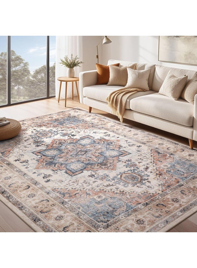 كيلا سجادة عصرية لغرفة المعيشة، غرفة النوم، سجادة المدخل، سجادة ناعمة مانعة للانزلاق، سجادة داخلية، سجادة بنقشة تجريدية قابلة للغسل (بني/ذهبي، 160 × 230 سم) - Image 1