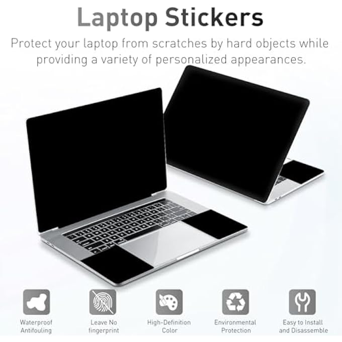 rayihni 12.1 13 13.3 14 15 15.4 15.6 ملصق جلد لابتوب، جلد فينيل رائع لأجهزة النوت بوك، غطاء ديكور لابتوب بلون موحد عالمي، واقي فني مقاوم للماء I أسود - Image 3