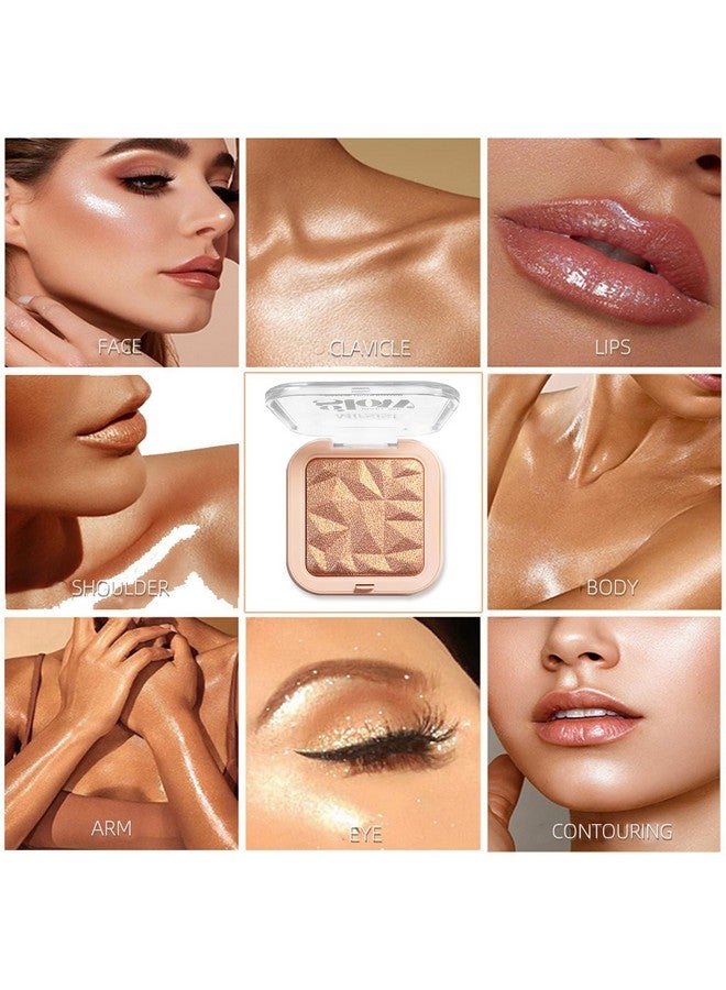 WALULAN 4 Colors Diamond Shimmering Powder, High Glossy Face Illuminator Palette, Natural Glow Finish, Pearl Shimmer Smooth Baked Powder, Lasting Highlighter Eyeshadow  - Image 2