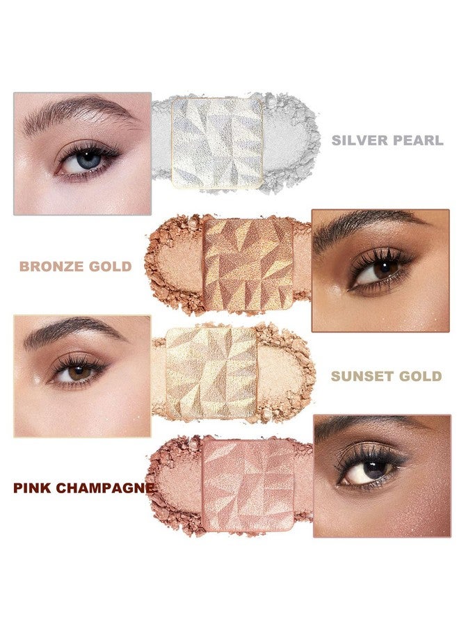 WALULAN 4 Colors Diamond Shimmering Powder, High Glossy Face Illuminator Palette, Natural Glow Finish, Pearl Shimmer Smooth Baked Powder, Lasting Highlighter Eyeshadow  - Image 1