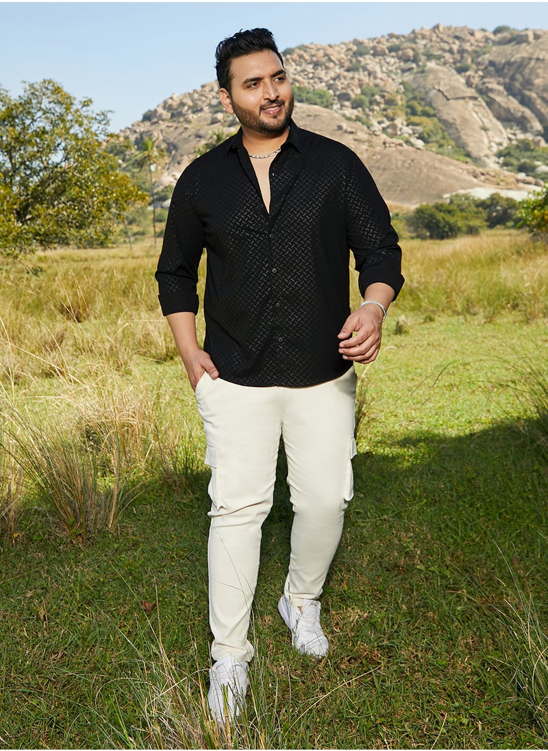 Instafab Plus Instafab Plus Men's Onyx Black Marquise-Imprint Shirt For Casual Wear | Spread Collar | Long Cuffed Sleeves | Button Closure | Plus Size Shirt Crafted With Comfort Fit For Everyday Wear  - Image 5