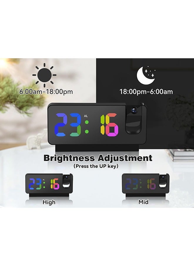 سوسيتي - ساعة منبه رقمية إسقاطية مع درجة حرارة، 12/24 ساعة مرآة LED منبه بصوت عالٍ مع منفذ USB، ساعة منبه إسقاط قابلة للتعديل 180 درجة قيلولة بعد الظهر لغرفة النوم (إسقاط أسود) - Image 1