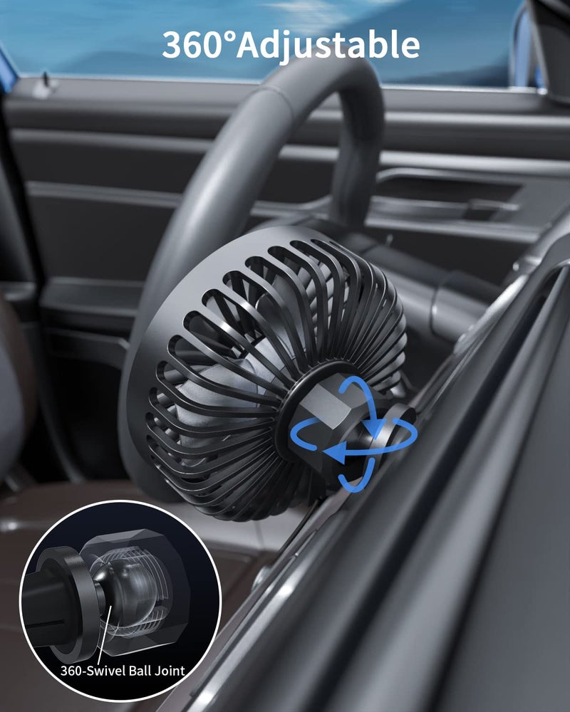 TriPole Car Fan USB Powered - Powerful 3 Speed, Portable Cooling Clip Fan for Car Vent, Quiet Brushless Motor, 360 Degree Rotatable, Air Circulation for Vehicle, Van, Truck, SUV, RV - Image 5