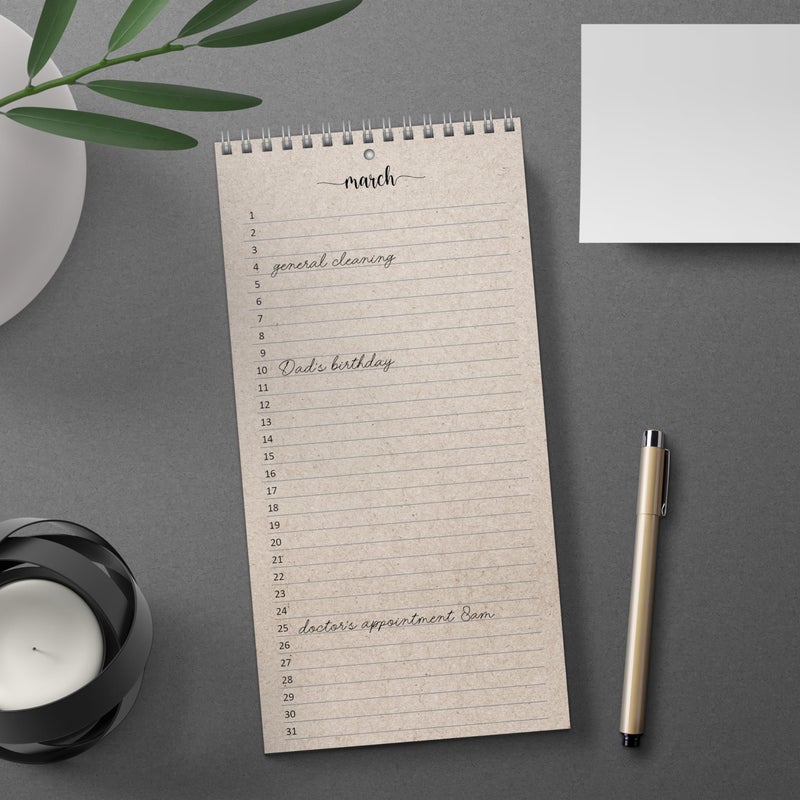 321Done Perpetual Calendar, Made in USA - 12-Month Wall Hanging Organizer, Simple Script Spiral-Bound Notepad for Important Dates, Anniversaries, Birthdays, Special Days Reminder - 5x10, Tan - Image 3