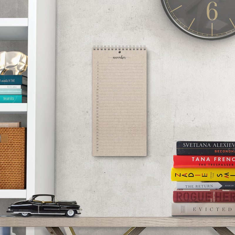 321Done Perpetual Calendar, Made in USA - 12-Month Wall Hanging Organizer, Simple Script Spiral-Bound Notepad for Important Dates, Anniversaries, Birthdays, Special Days Reminder - 5x10, Tan - Image 4