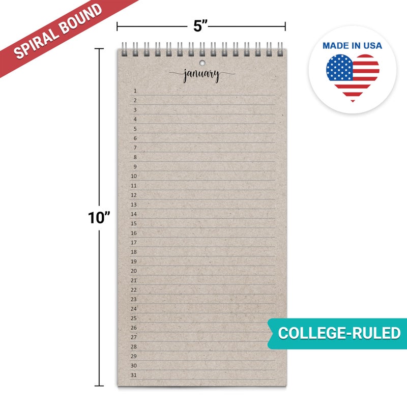 321Done Perpetual Calendar, Made in USA - 12-Month Wall Hanging Organizer, Simple Script Spiral-Bound Notepad for Important Dates, Anniversaries, Birthdays, Special Days Reminder - 5x10, Tan - Image 2