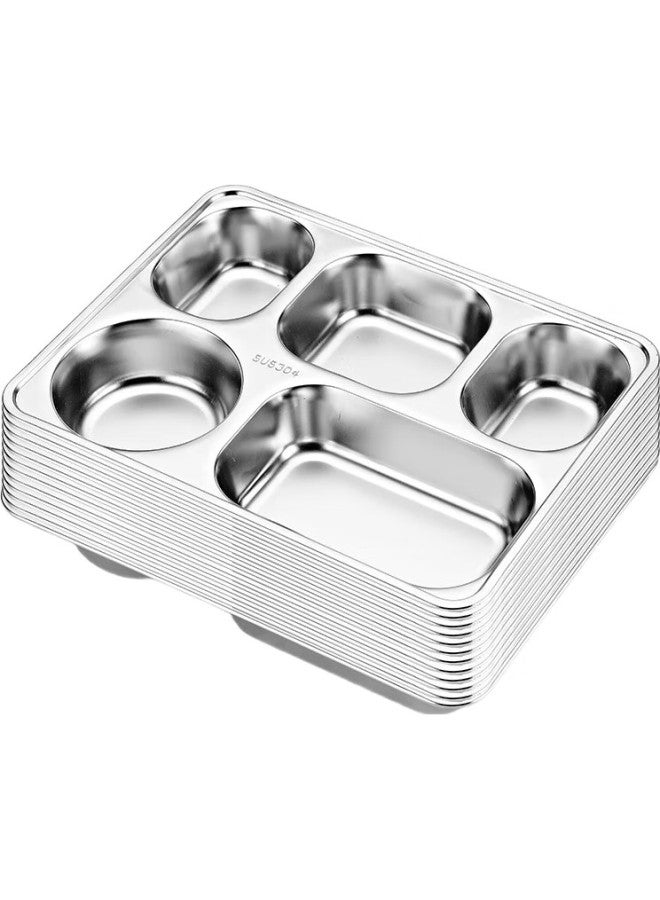 Yutai 304 Stainless Steel Food Tray Lunch Box With Cover Five Compartments Deepened Canteen Divided Fast Food Tray Bowl Spoon Chopsticks Set S5tg - Image 2