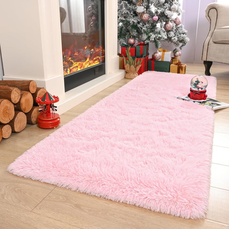 Keeko Pink Runner Rugs for Bedroom Girls Room, 2x6 Fluffy Bedside Kids Room Rug Shag Cute Indoor Baby Rugs Fuzzy Modern Area Carpet for Teen Kid Girl Child Nursery Living Room Dorm Decor - Image 5