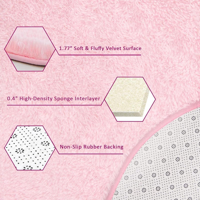 Keeko Pink Runner Rugs for Bedroom Girls Room, 2x6 Fluffy Bedside Kids Room Rug Shag Cute Indoor Baby Rugs Fuzzy Modern Area Carpet for Teen Kid Girl Child Nursery Living Room Dorm Decor - Image 4