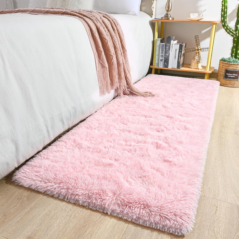 Keeko Pink Runner Rugs for Bedroom Girls Room, 2x6 Fluffy Bedside Kids Room Rug Shag Cute Indoor Baby Rugs Fuzzy Modern Area Carpet for Teen Kid Girl Child Nursery Living Room Dorm Decor - Image 3