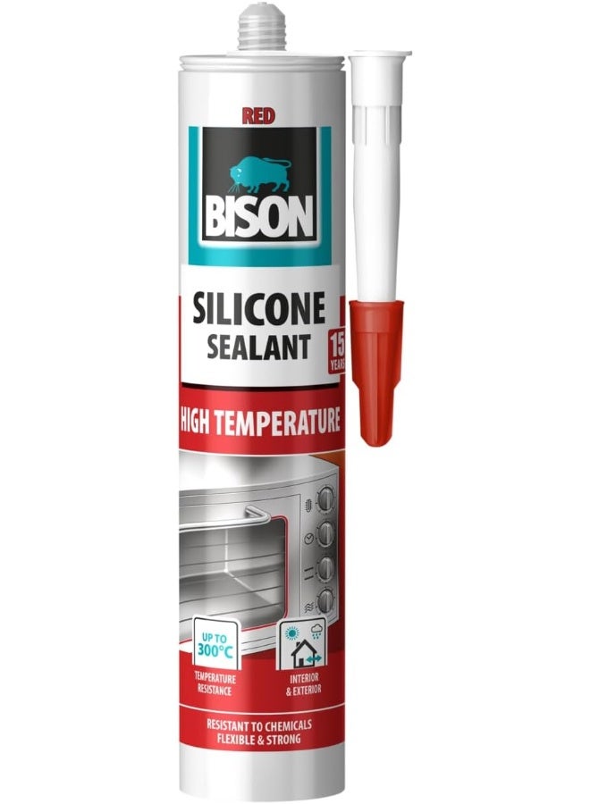 Bison High Temperature Sealant Cartridge 280 ml Red,Heat Resistant up to 300°C for Gaskets, Ovens, Engines & Fireplaces