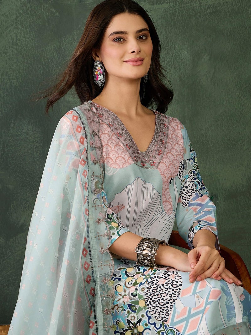 Naixa Women's Pista Organza Embroidered Straight Kurta with Rayon Pant and Organza Laced Dupatta Sets (NX-453-Pista-XXL) - Image 5