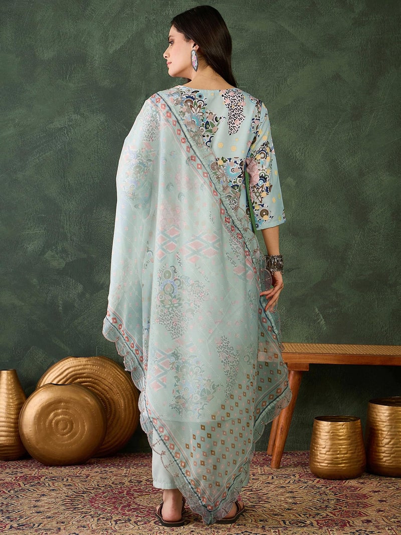 Naixa Women's Pista Organza Embroidered Straight Kurta with Rayon Pant and Organza Laced Dupatta Sets (NX-453-Pista-XXL) - Image 4