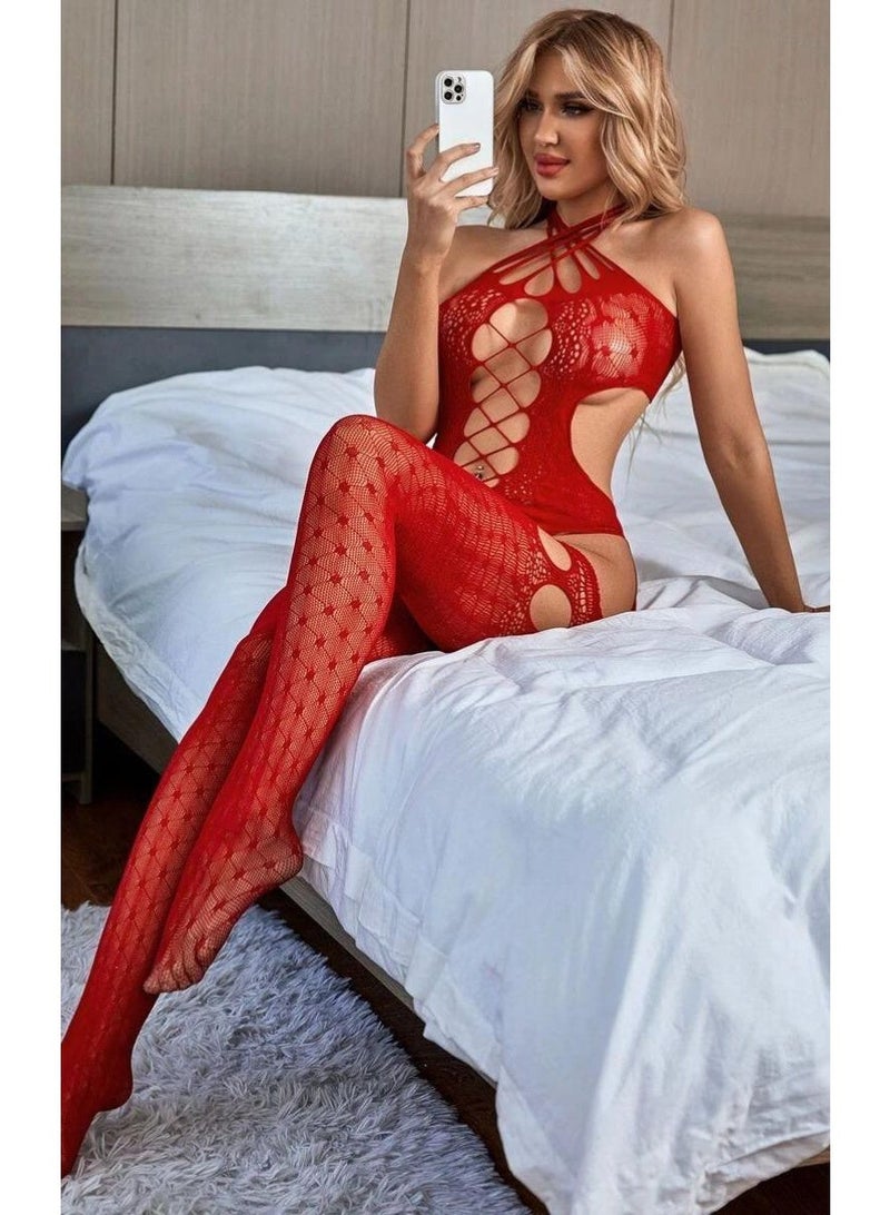4basix Body Stocking Lingerie for Women – Seamless Stretchable Mesh Bodystocking, One Size, Lightweight & Comfortable Fit for Layering and Everyday Wear, Red Color - Image 1