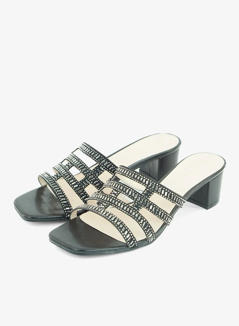 زينة 221-304 Zayna Ladies Classic Low Block Slides 18F8827-6857 Black
