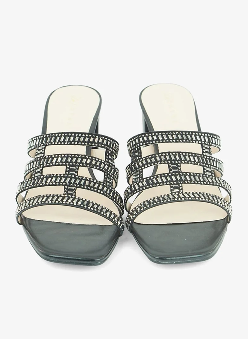 زينة 221-304 Zayna Ladies Classic Low Block Slides 18F8827-6857 Black