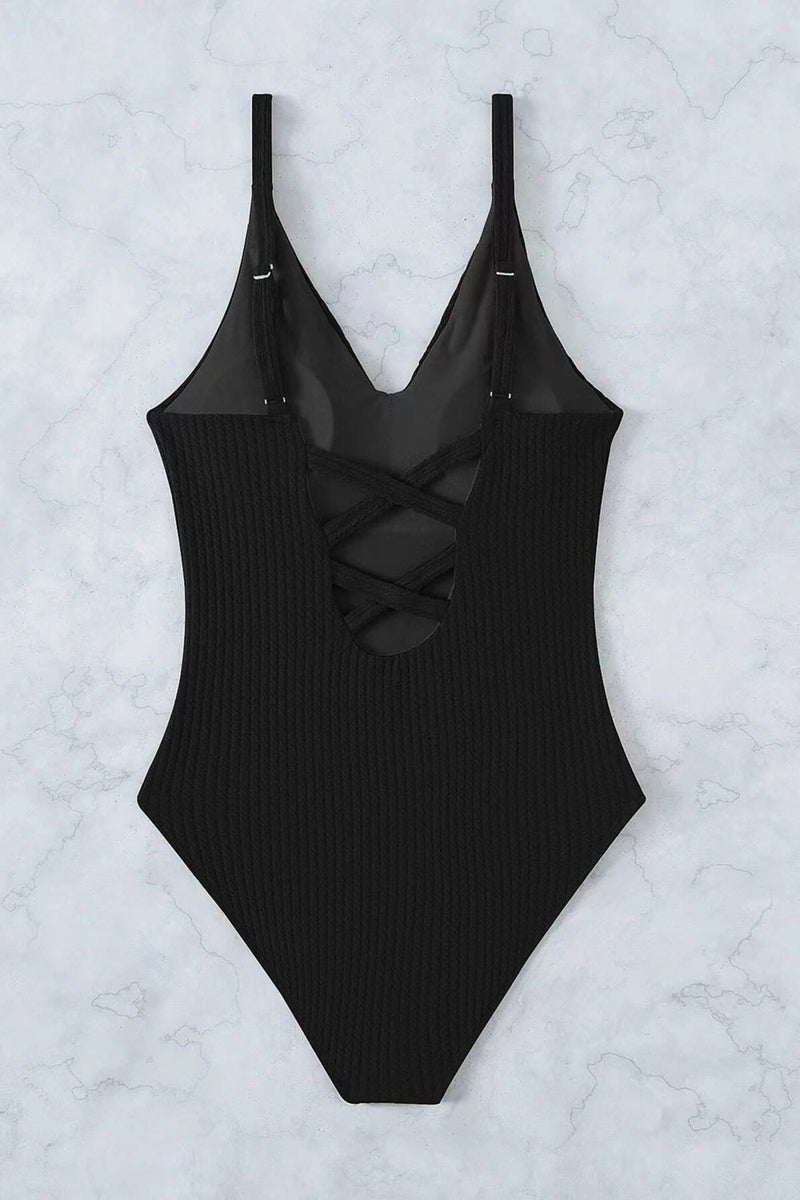 Angelsin Special Fabric Cross Back Low-cut Swimsuit Mayokini - Image 3