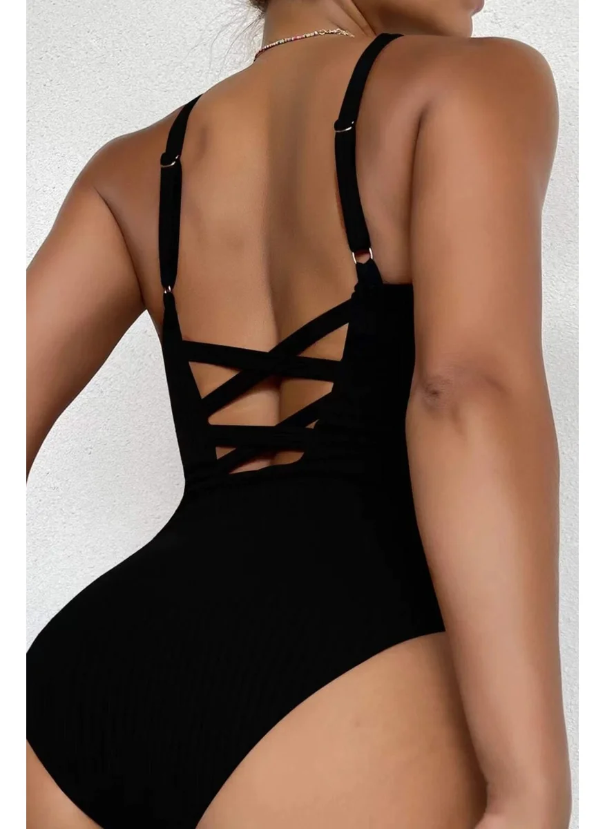 انجلسين Special Fabric Cross Back Low-cut Swimsuit Mayokini