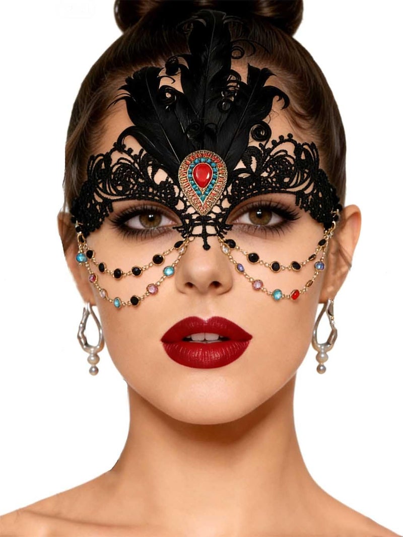 Yalice Rhinestone Masquerade Lace Masks for Women Sparkle Half Eye Mask for Costume Party (Style-D) - Image 1