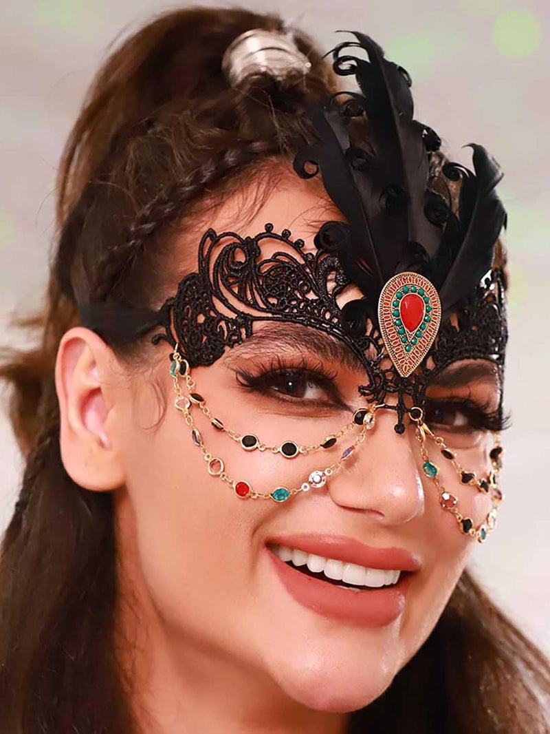 Yalice Rhinestone Masquerade Lace Masks for Women Sparkle Half Eye Mask for Costume Party (Style-D) - Image 4