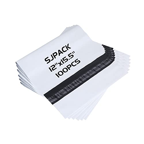 SJPACK 2.5 Mil 12x15.5-inch Poly Mailers Envelopes Bags, White Shipping Bags (100 Bags) - Image 1