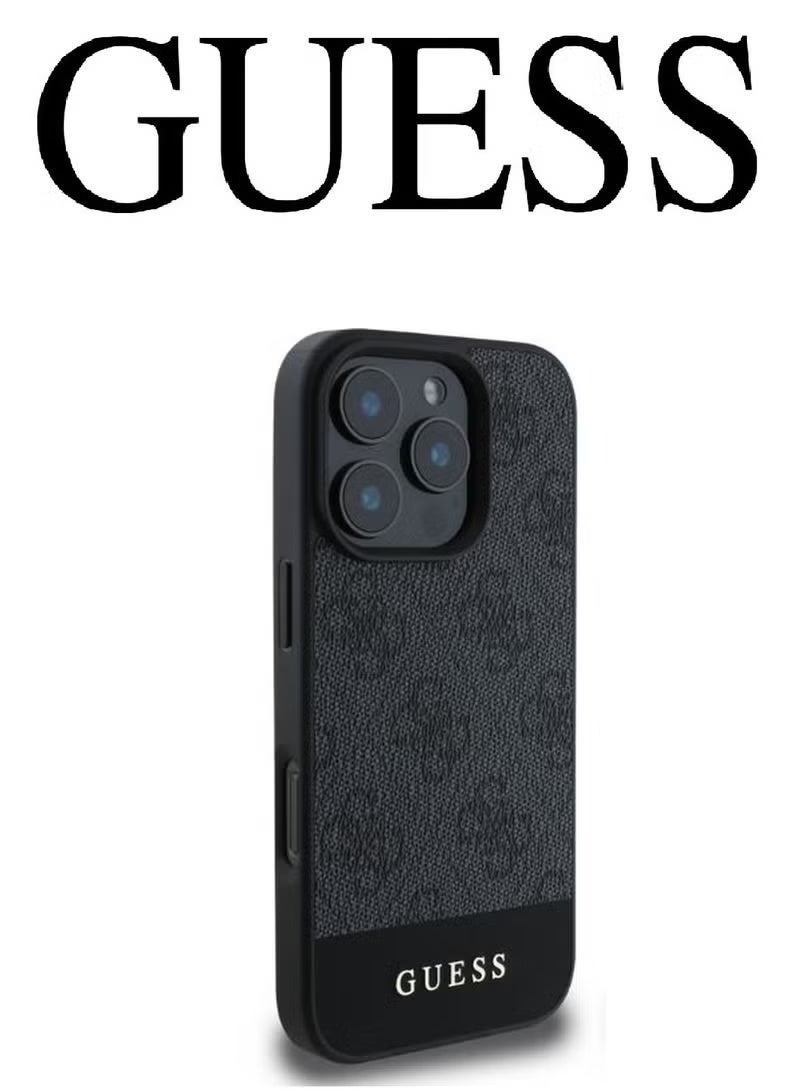 GUESS IPhone 16 Pro Max cover, with a logo and a leather design approved by the global brand Guess. In Black - Image 3