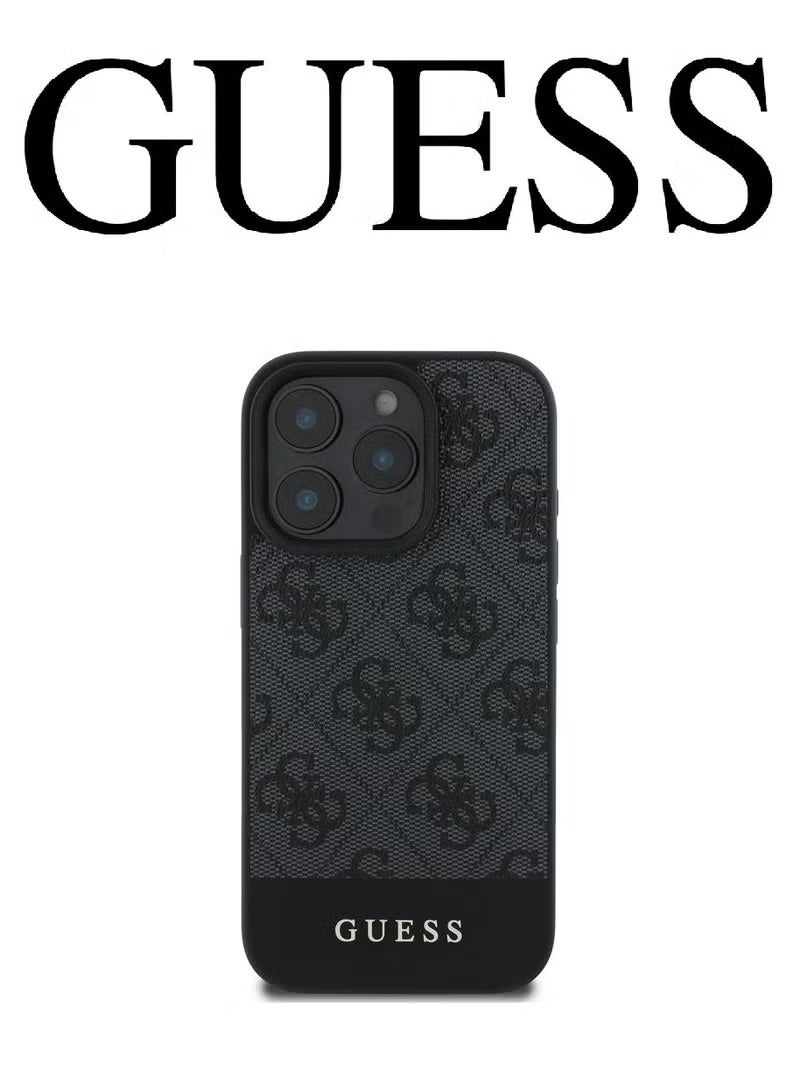 GUESS IPhone 16 Pro Max cover, with a logo and a leather design approved by the global brand Guess. In Black - Image 4
