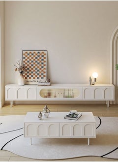 Cream White TV Unit Entertainment Unit TV Media Console Contemporary Style TV Stand Luxury TV Unit TV Cabinet MDF Board Fashionable White Finish L200xH46xW30 cm